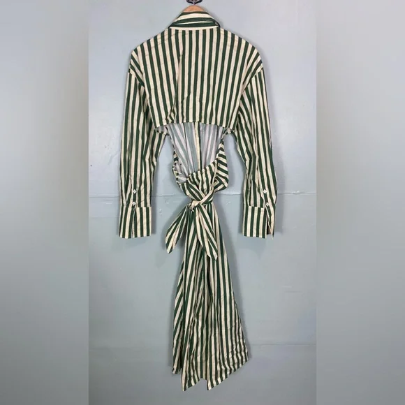Simon Miller Loch Poplin Maxi Button Down Dress Striped Green Cut Out Large - Picture 8 of 15
